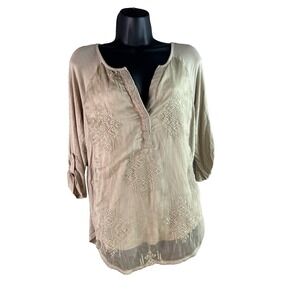 RXB Embroidered Split-Neck Blouse Womens bohemian boho peasant Cottagecore  sz M